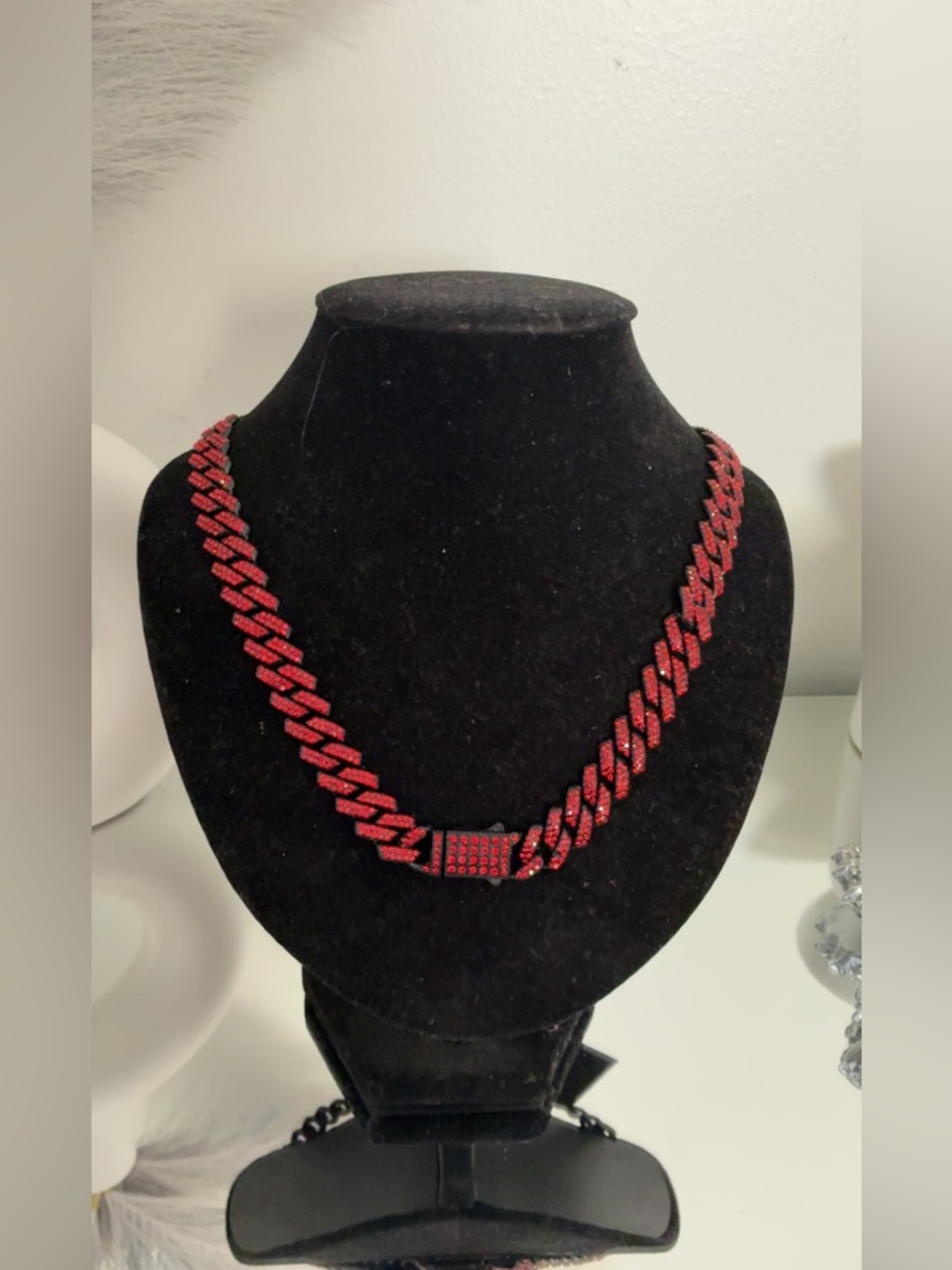 Red Iced Out Cuban Link Chain | Rhinestone Statement Necklace | Luxury Hip Hop